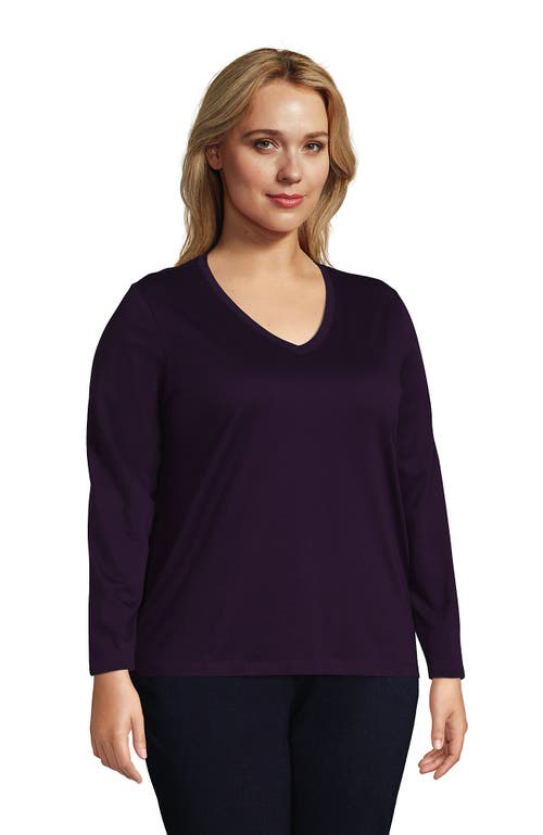 Shop Lands' End Plus Size Relaxed Supima Cotton Long Sleeve V-neck T-shirt In Blackberry