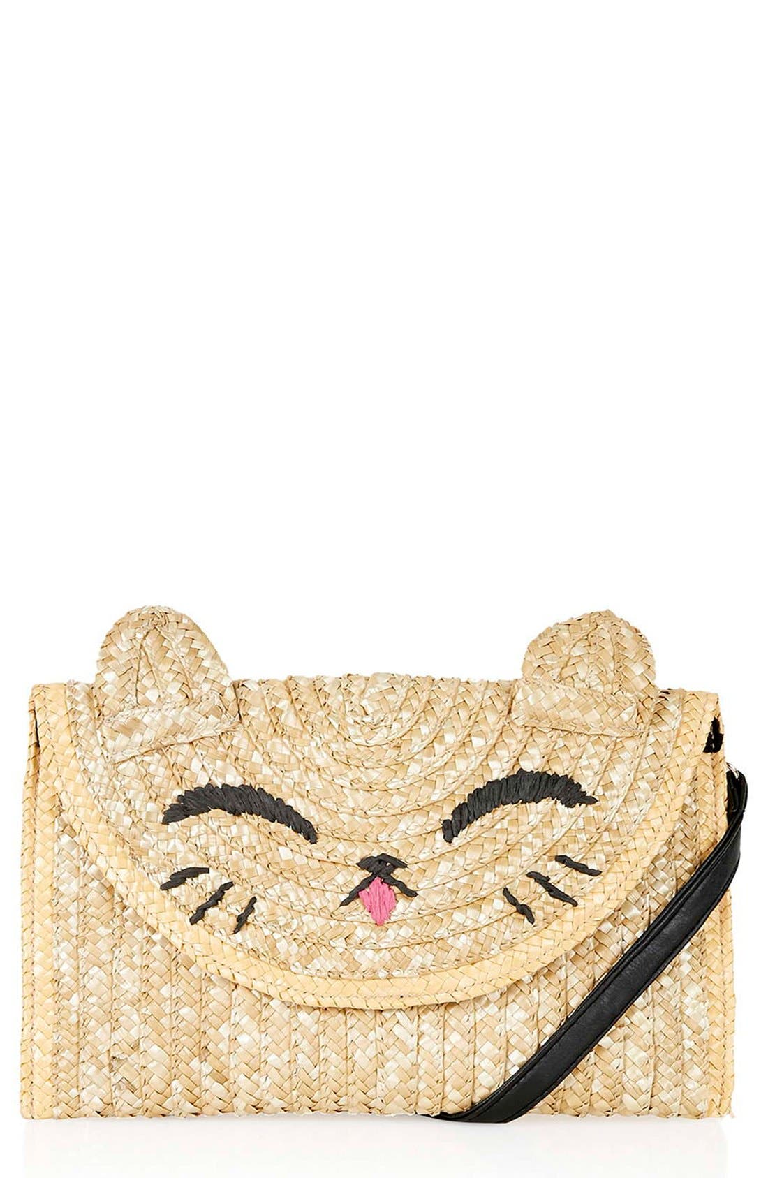 'Happy Cat' Embroidered Straw Clutch Nordstrom