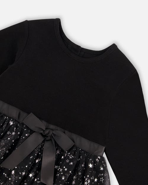 Shop Deux Par Deux Baby Girl's Bi-material Dress With Glittering Tulle Skirt Black In Anthracite