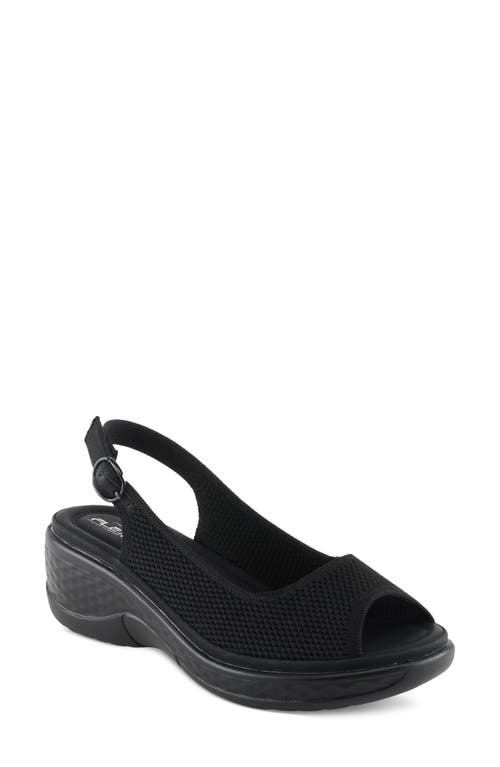 Flexus By Spring Step Mayberry Slingback Peep Toe Platform Wedge Sandal In Black
