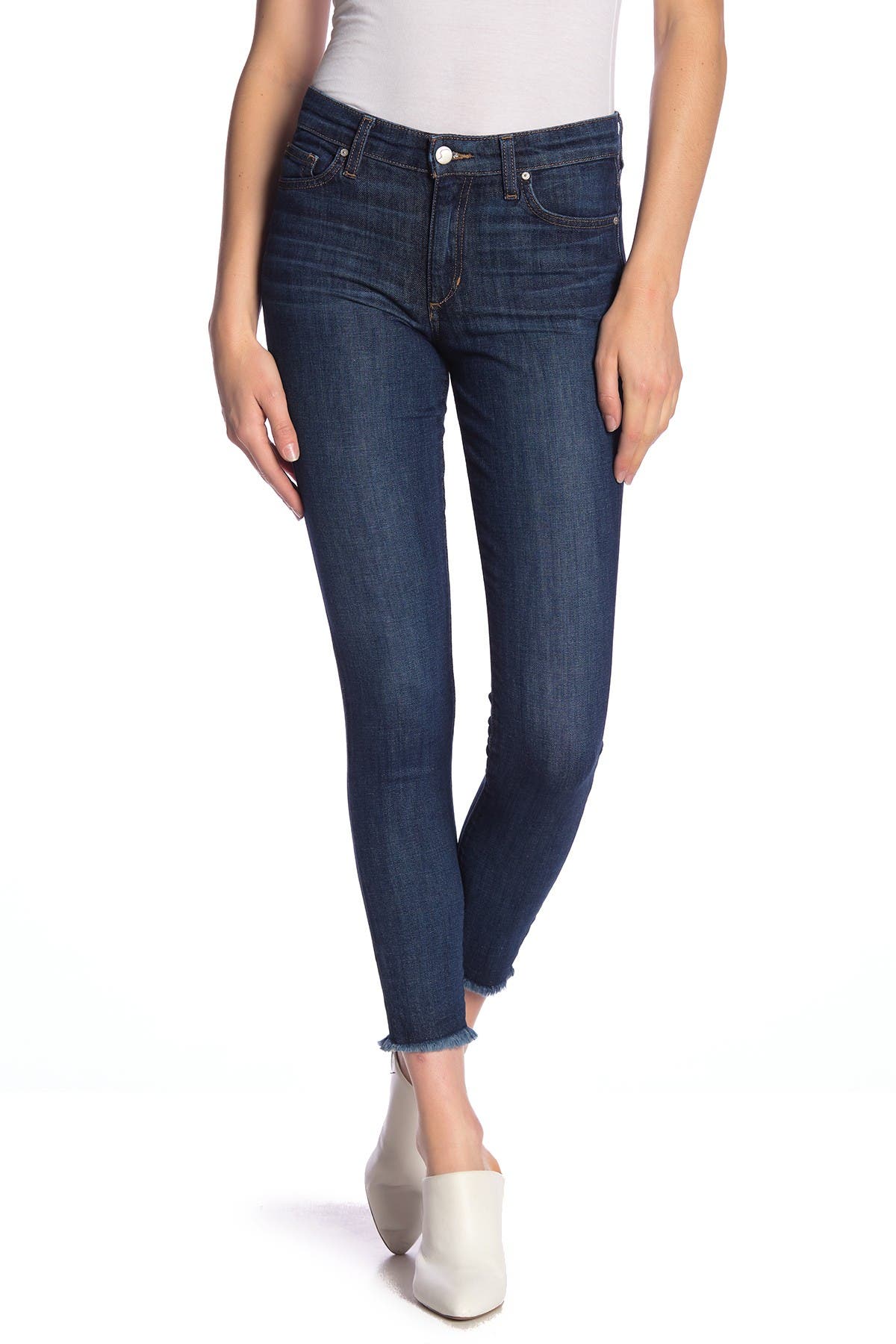 frayed hem skinny ankle jeans