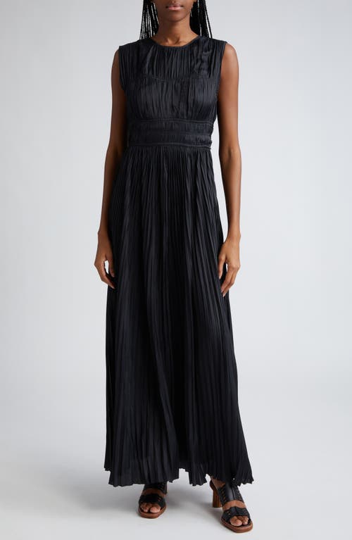 Ulla Johnson Delia Plissé Satin Gown Noir at Nordstrom,