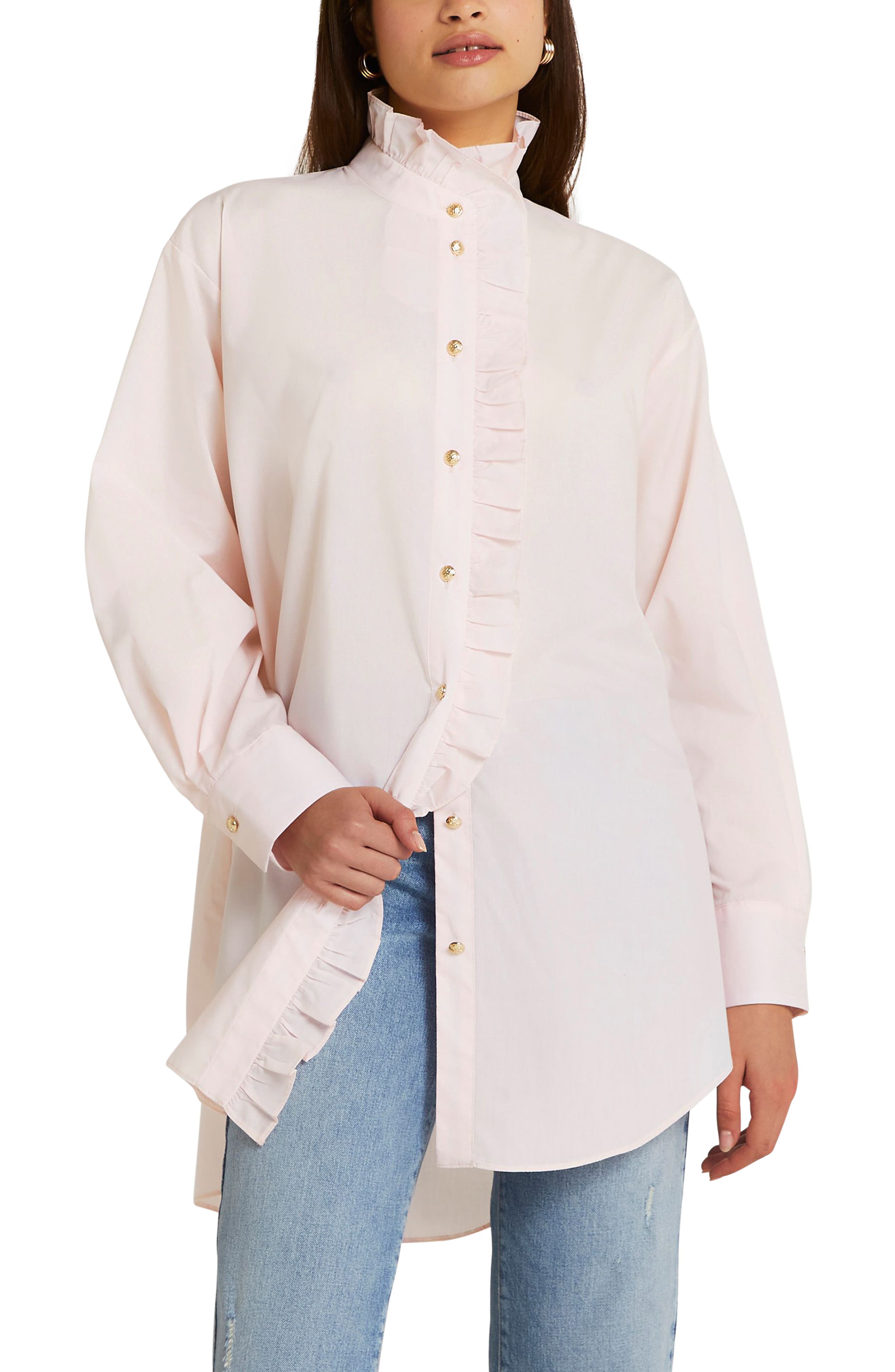 high neck button up shirt