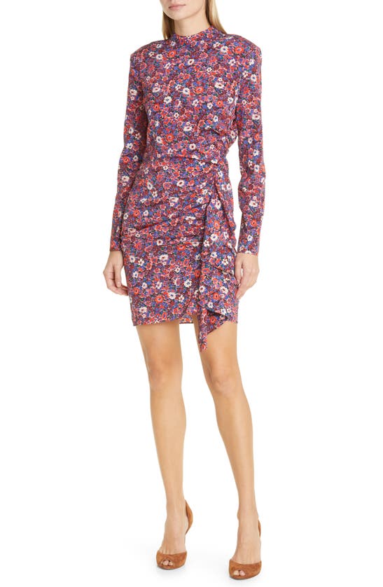 Veronica Beard Louella Floral Print Long Sleeve Dress In Berry Multi