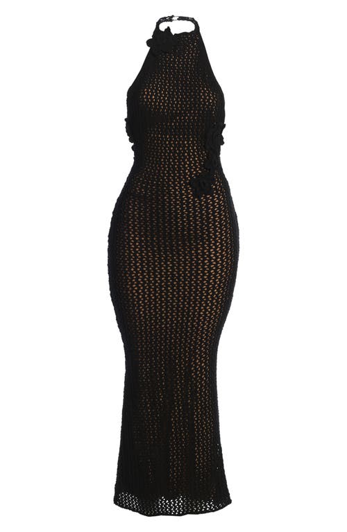 Jluxlabel Paradise Open Stitch Crochet Halter Dress In Black