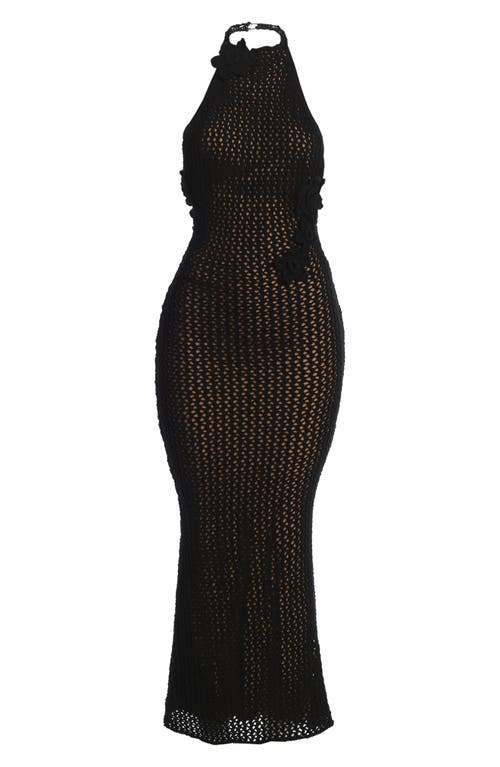 Shop Jluxlabel Paradise Open Stitch Crochet Halter Dress In Black