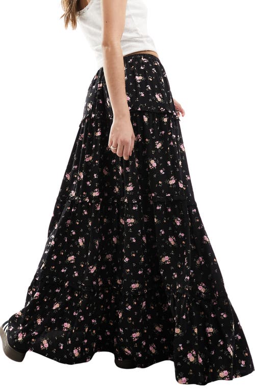 Miss Selfridge Floral Tiered Maxi Skirt In Black Multi