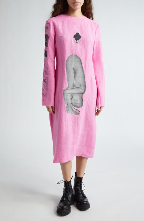 Executioner Long Sleeve Linen Dress in Pink