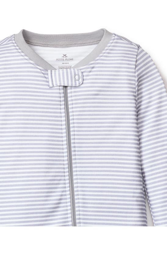 Petite Plume Stripe Pima Cotton Footie In Grey