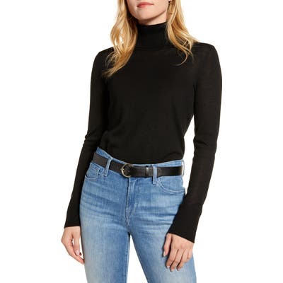 1901 Turtleneck Merino Wool Blend Sweater, Black