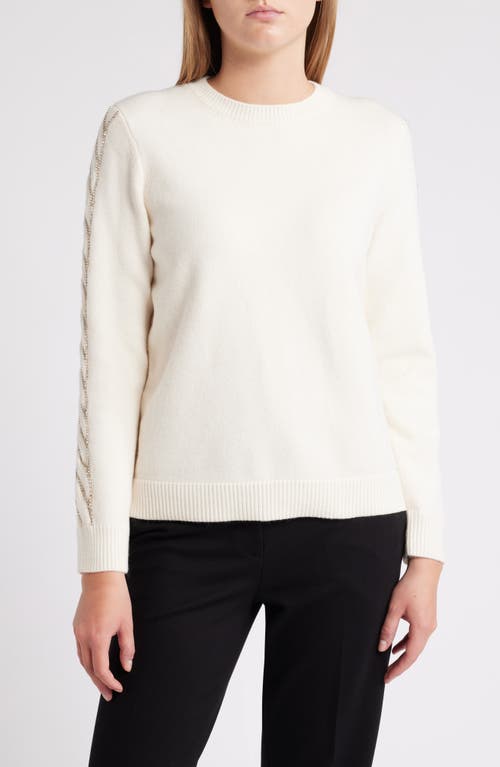 Shop Anne Klein Bead Detail Crewneck Sweater In Anne White