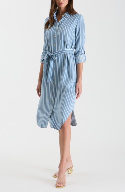 Shop August Sky Stripe Long Sleeve Chambray Shirtdress In Chambray Multi