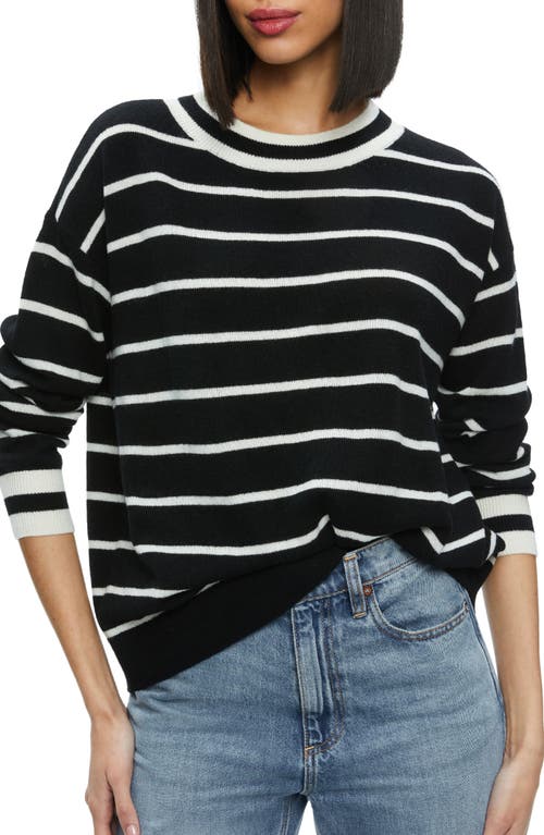 Alice + Olivia Fila Stripe Stretch Wool & Cashmere Sweater in Black/Ecru