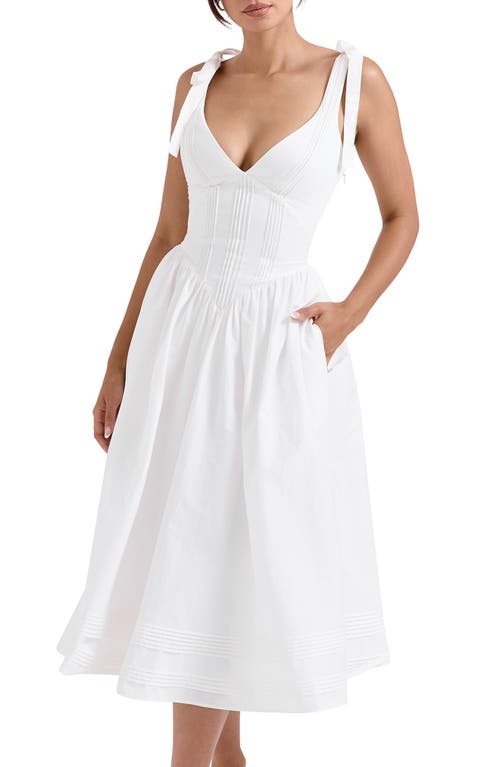 Shop House Of Cb Hattie Lace-up Stretch Cotton Blend Corset Midi Dress In White