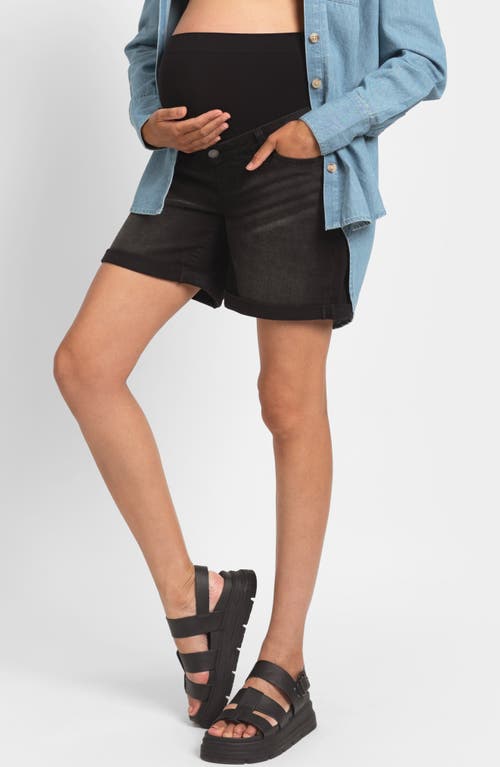 Shop Seraphine Over The Bump Denim Maternity Shorts In Black