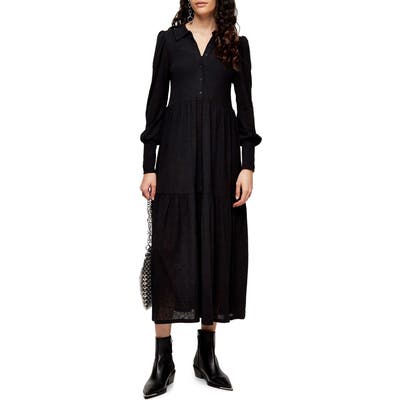 Topshop Cardigan Tiered Midi Dress, US (fits like 10-12) - Black