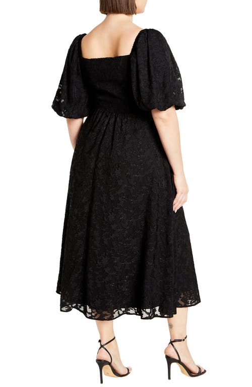 Shop City Chic Inez Floral Cutout Puff Sleeve Dress In Black