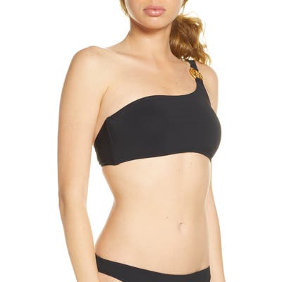 Tory Burch Miller One-Shoulder Bikini Top, Black