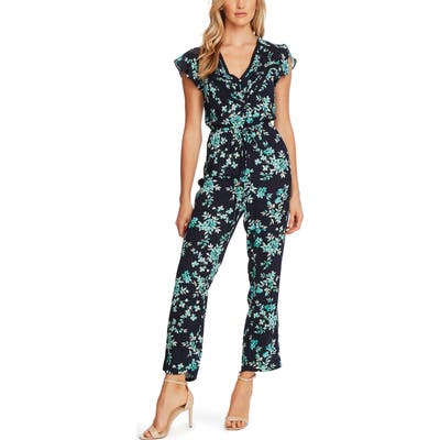 Cece Breezy Bouquet Flutter Sleeve Jumpsuit, Blue