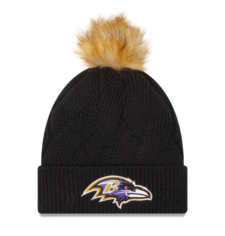 NWT New Era NFL Baltimore Ravens Beanie Pom Cuffed Knit Hat Black