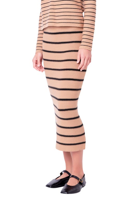 English Factory Women's Stripe Knit Midi Skirt In Tan/black