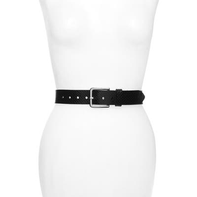 Brave Leather Lumisi Crocodile Embossed Leather Belt, Black Snakey