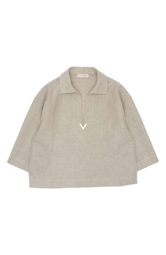 Shop Valentino Garavani Logo Detail Boxy Flax Top In Beige Gravel