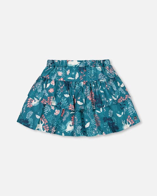 Shop Deux Par Deux Girl's Printed Flare Viscose Skirt Turquoise Printed Fairy Unicorn In Unicorn In The Fields