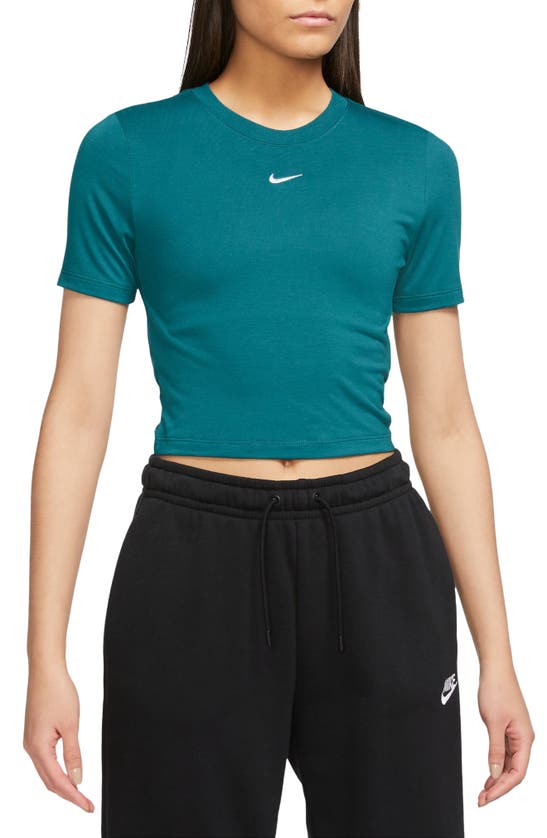 Nike Sportswear Essential Slim Crop Top In Geode Teal/ White