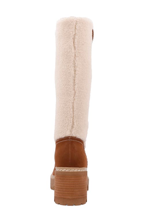 Mia Teirson Womens Block Heel Faux Fur Knee-high Boots In Cognac