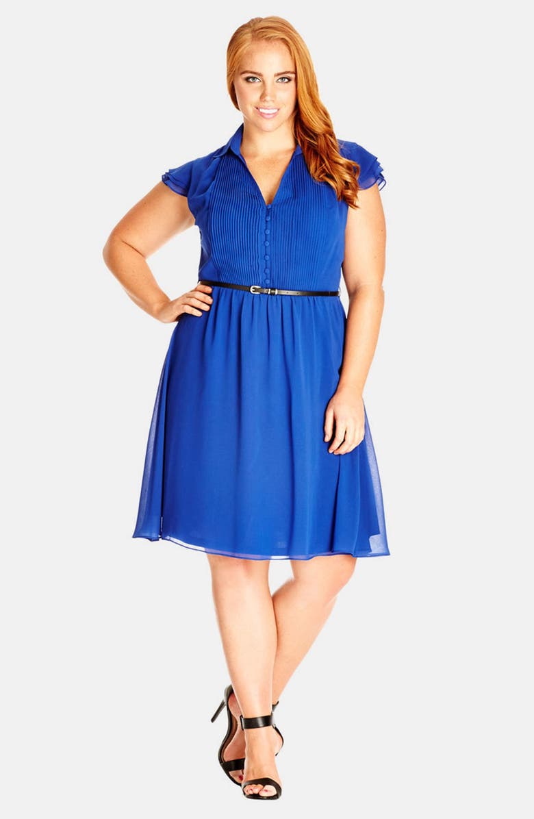 City Chic Belted Pintuck Frill Dress (Plus Size) | Nordstrom