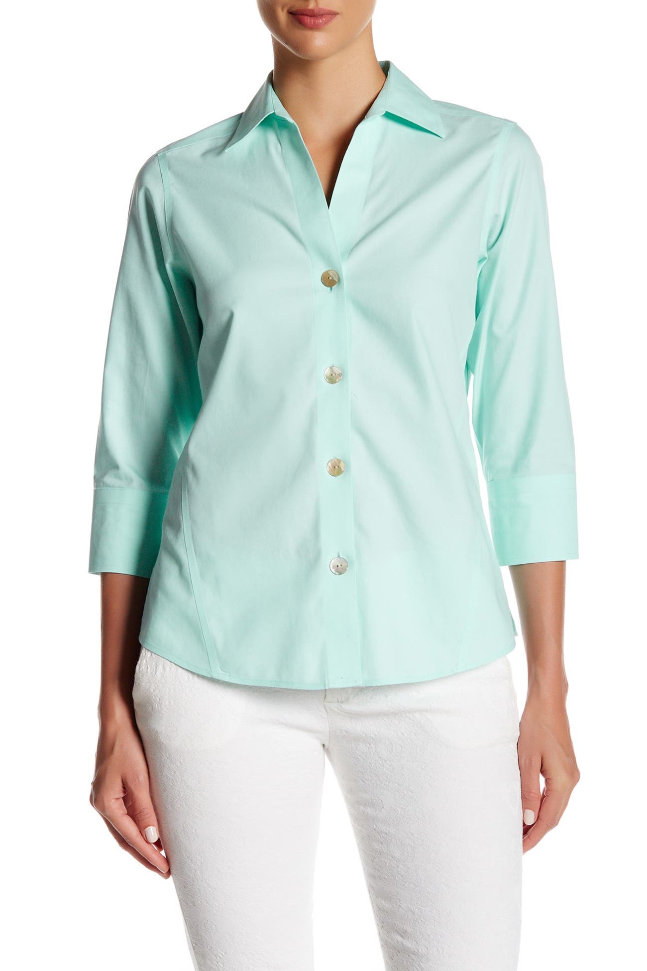 FOXCROFT | Solid Cuffed Blouse | Nordstrom Rack