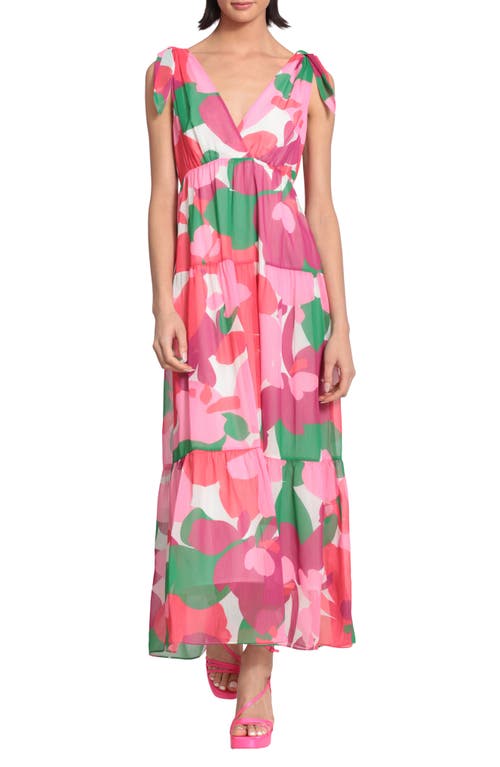DONNA MORGAN FOR MAGGY Tie Shoulder Tiered Maxi Dress in Ivory/Coral