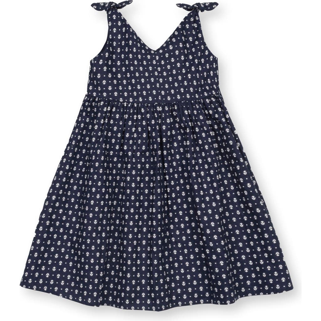 Hope & Henry Girls' Sleeveless Bow Shoulder Swing Dress In Navy Riviera Print