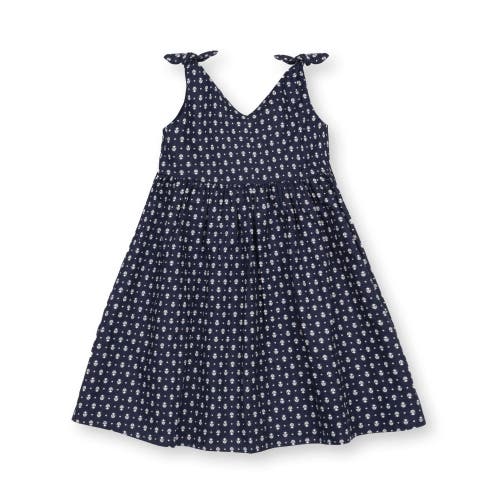 Hope & Henry Kids'  Girls' Sleeveless Bow Shoulder Swing Dress In Navy Riviera Print