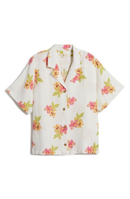Rip Curl Cabana Floral Linen Blend Camp Shirt In Multi Ivory