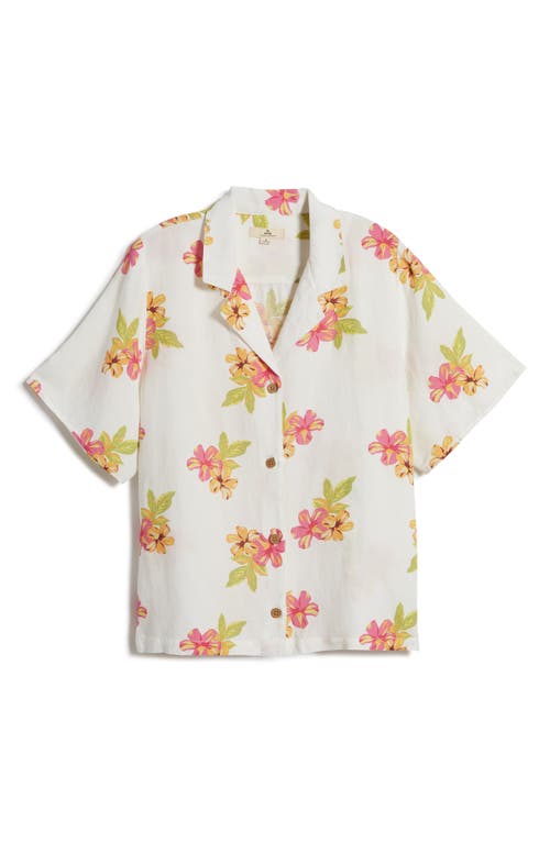 Shop Rip Curl Cabana Floral Linen Blend Camp Shirt In Multi Ivory