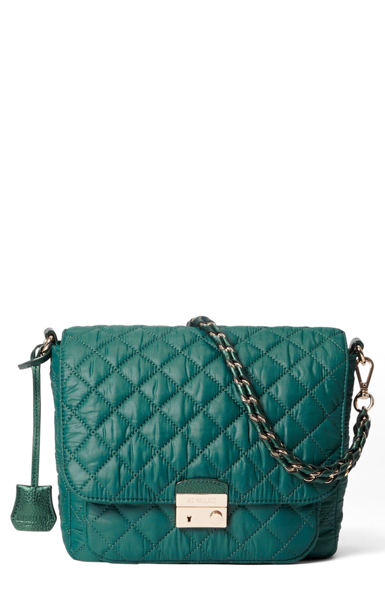 MZ Wallace Medium Crosby Lock Quilted Nylon Crossbody Bag in Emerald 