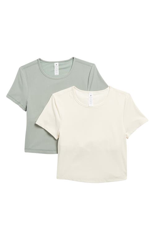 Shop Yogalicious 2-pack Tara Heavenly Rib Crop T-shirts In Green Milieu/gardenia