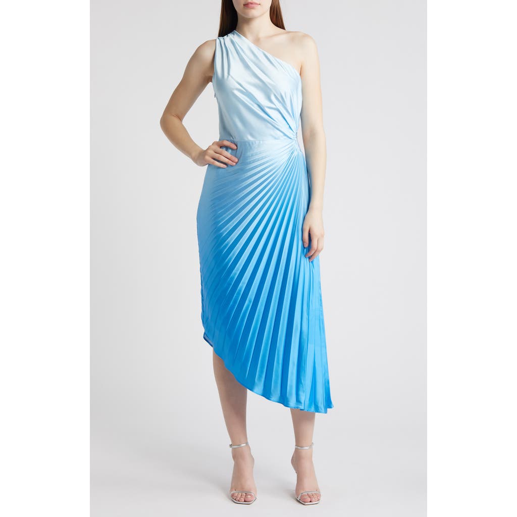 Adelyn Rae Madina Ombré Pleated One-shoulder Dress In Blue