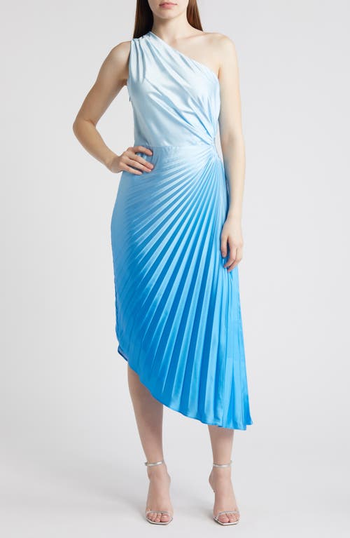 Madina Ombré Pleated One-Shoulder Dress in Blue