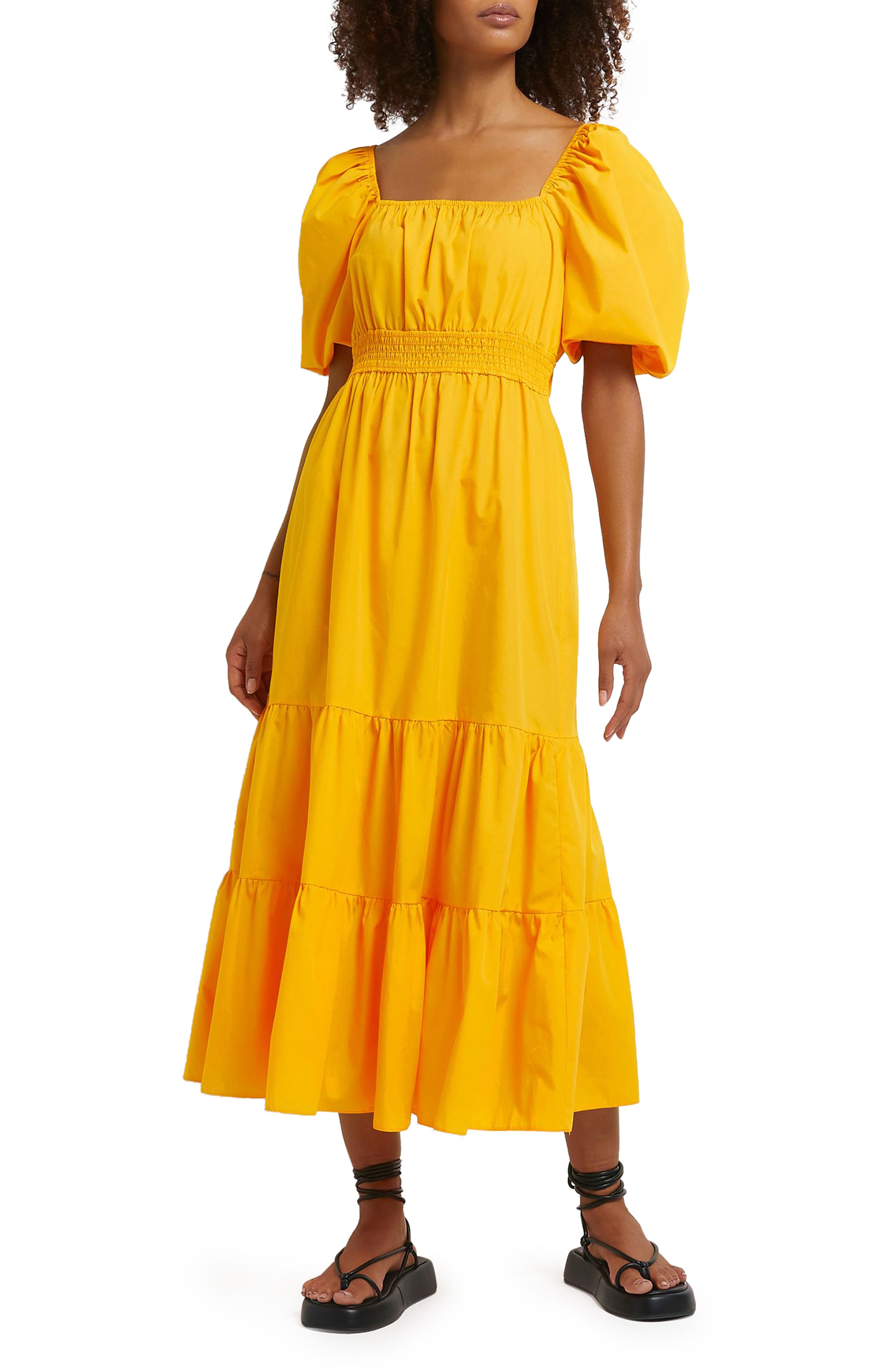River Island Womens Orange Shirred Smock Midi Dress - 10