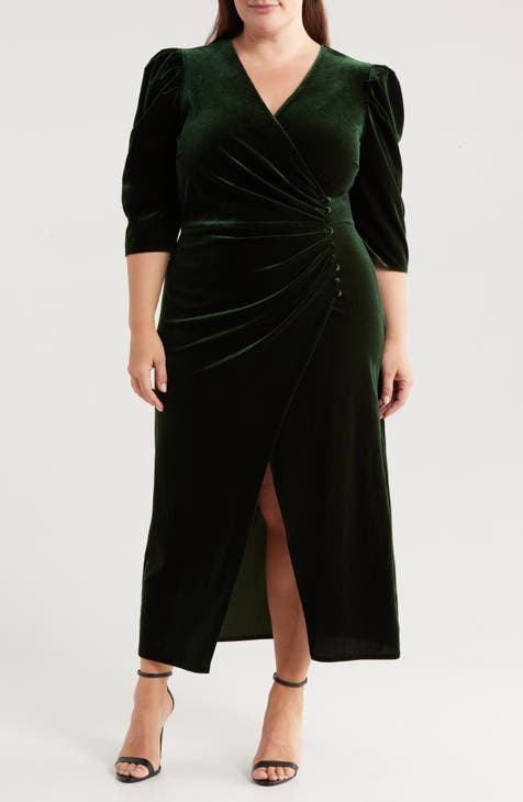 Plus size velvet green fashion dress