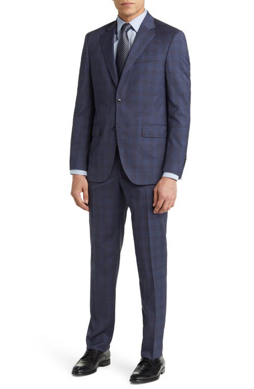 Tailored Fit Plaid Wool Suit in Light Blue