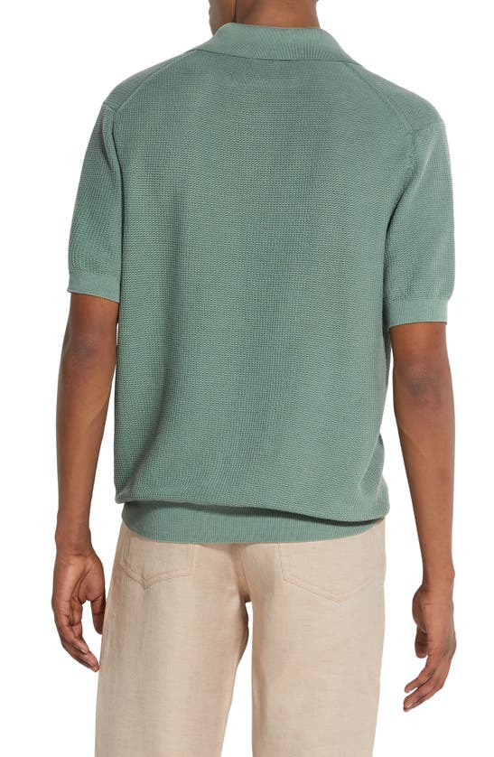 Zegna Waffle Stitch Premium Cotton Polo Sweater In Agave