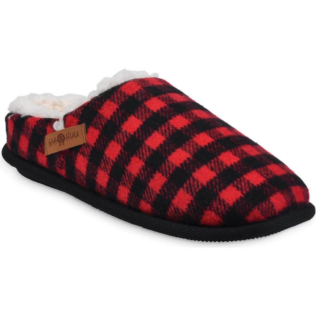 Gaahuu Buffalo Check Faux Shearling Lined Slipper In Black/red