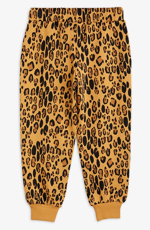 Shop Mini Rodini Kids' Leopard Print Organic Cotton French Terry Joggers In Beige