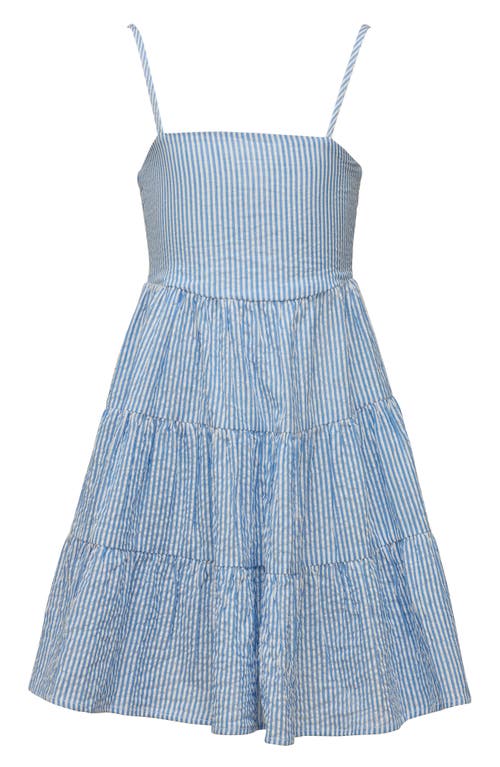 Snapper Rock Kids' Stripe Cotton Seersucker Tiered Sundress in Blue at Nordstrom, Size 16