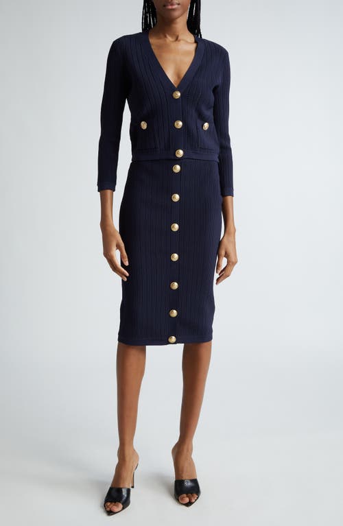 Shop L Agence L'agence Melania Pointelle Button Front Sweater Skirt In Midnight/gold