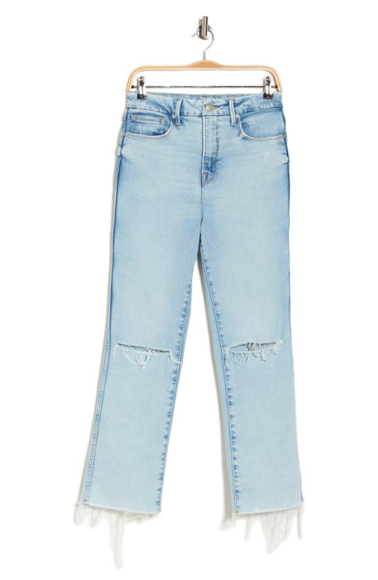 Good American Good Curve High Waist Distressed Straight Leg Jeans In Blue196